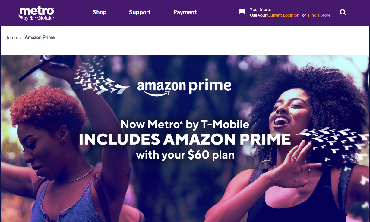 Offer from Metro® by T-Mobile which includes Amazon Prime with $60 plan